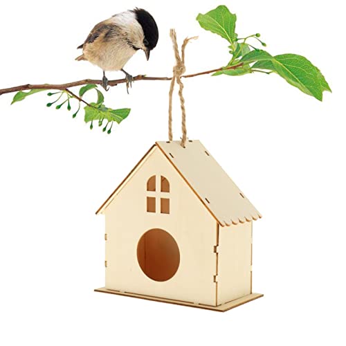 Unlackiertes Vogelhaus aus natürlichem Holz, handbemalt, hängende Gartendekoration, 13 cm Unlackiertes Vogelhaus aus natürlichem Holz, handbemalt, hängende Gartendekoration, 13 cm von getuse