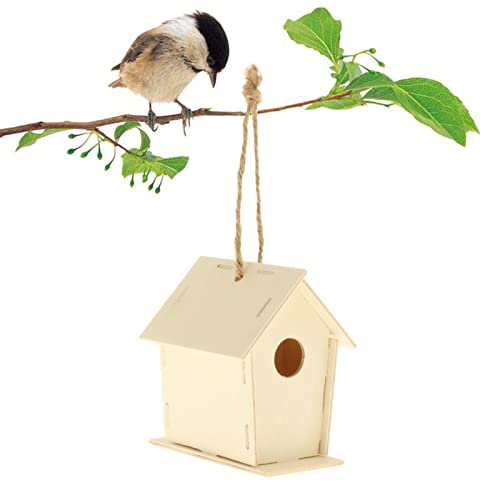 Unlackiertes natürliches Vogelhaus aus Holz, zum Basteln, hängende Gartendekoration mit Jutekordel Stil 4 Unlackiertes natürliches Vogelhaus aus Holz, zum Basteln, hängende Gartendekoration mit Jutekordel Stil 4 von getuse