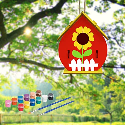 Vogelhaus-Bastelset aus Holz, unlackiert, zum Aufhängen, Set mit Farben und Pinseln, für Kinder, Kunstprojekt, Gartendekoration Vogelhaus-Bastelset aus Holz, unlackiert, zum Aufhängen, Set mit Farben und Pinseln, für Kinder, Kunstprojekt, Gartendekoration von getuse