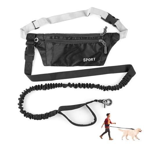 Joggingleine Hunde Leine, Freihandleine Hund mit Verstellbar, Bauchgurt Hundeleine mit Einzelgriff, Wanderleine Hunde für Kleine, Mittelgroße und Große zum Joggen Laufen Wandern von gexuamz