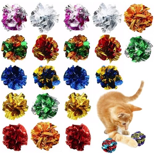 Kugeln Katzen Crinkle Bälle 20pcs 2,2 Zoll farbenfrohe Mylar Crinkle Bälle Katzenspielzeug mit Schaden PVC Katze Interaktive Spielzeug für Katzen und Kätzchen Swat Bite Hunt Playtime von ggtuyt