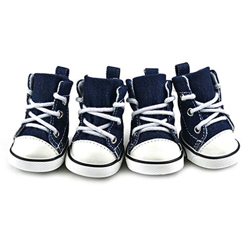 4 Stück Hundestiefel klassische alltägliche Denim Leinwand Stil Haustierschuhe Sportstile kleine Hundeschuhe Anti-Rutsch-Schuhe Hund kleine Haustier Stiefel (Größe: 1) von ghghnrtgefrgnhnxdf