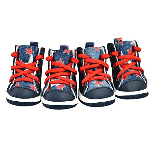 4 Stück Winter Outdoor Warm Haustier Hund Denim Schuhe Welpen Canvas Schuhe Kleine Hunde Sport Casual Anti-Rutsch Stiefel Hund Socken Haustier Produkt (Größe : 2) von ghghnrtgefrgnhnxdf