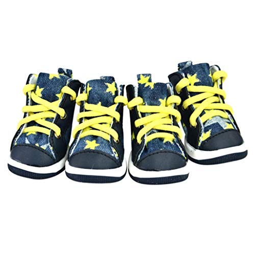 4 Stück Winter Outdoor Warme Haustier Hund Denim Schuhe Welpe Canvas Schuhe Kleine Hunde Sport Casual Anti-Rutsch-Stiefel Hundesocken Haustierprodukt (Größe: 4) von ghghnrtgefrgnhnxdf