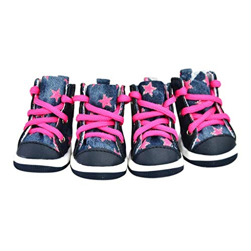 4 Stück Winter Outdoor Warme Haustier Hund Denim Schuhe Welpe Canvas Schuhe Kleine Hunde Sport Casual Anti-Rutsch-Stiefel Hundesocken Haustierprodukt (Größe: 4) von ghghnrtgefrgnhnxdf