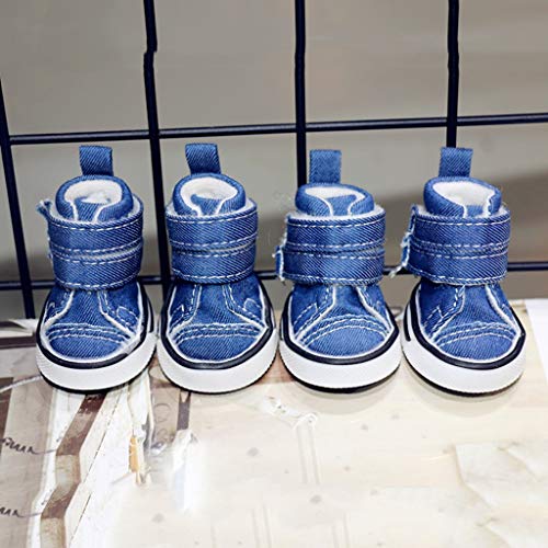 Modische Welpenschuhe, Haustierschutz, weiche Sohle, Haustier-Hundeschuhe, blau, klassisch, lässig, Denim-Leinen-Stil, Haustierschuhe, Sport-Hundeschuhe (Größe : 4) von ghghnrtgefrgnhnxdf