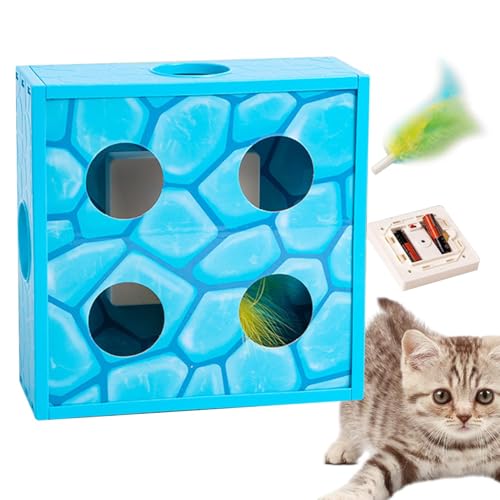Puzzle-Spielzeug für Katzen – Käsebox-Spielzeug | Automatische Federkäsebox | Interaktives Katzenspielzeug, Federrotation im Lochlabyrinth, lustiges Katzenspielzeug, intelligentes Sensorspielzeug von gifyym
