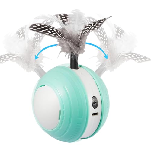 Rolling Ball Katzenspielzeug,Automatisches Katzenballspielzeug | Katzen-Teaser-Ball, automatisch bewegend, mit Schwanzfeder,Intelligentes Katzenspielzeug, Katzenball, USB, wiederaufladbar, für Katzen von gifyym