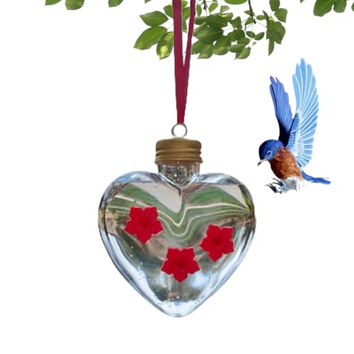 Vogelfutterspender, Kolibri-Futterspender,Herzförmiger -Wasserspender - Auslaufsicherer, von Oben befüllbarer Flaschenfutterautomat mit 3 Futteröffnungen für Kolibris und Vögel von gifyym
