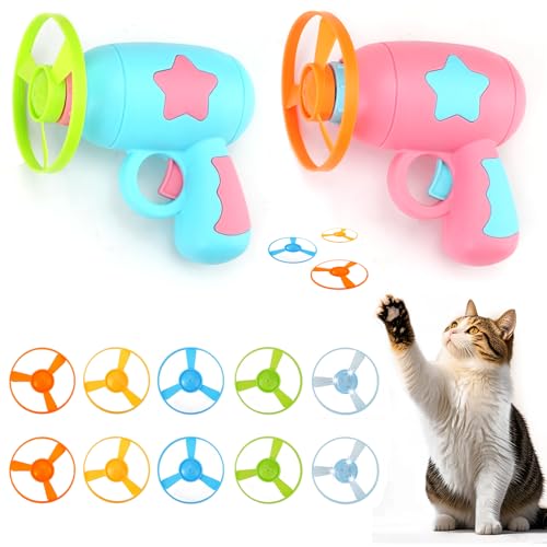 giteo bedding 12 x Katzenspielzeug zum Apportieren, interaktives Katzenspielzeug, drehende Launcher mit leuchtender fliegender Scheibe, buntes Haustierspielzeug für drinnen, Kätzchen-Spielzeug für von giteo bedding