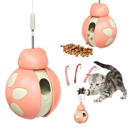 givuaime Interaktives Katzenspielzeug für Hauskatzen, 2025 Neuest 3-in-1 Katzenspielzeug, Ultra Quiet Automatic Feather Toy, Cat Feeder Toy, Cat Toys for Indoor Cats (Rosa) von givuaime