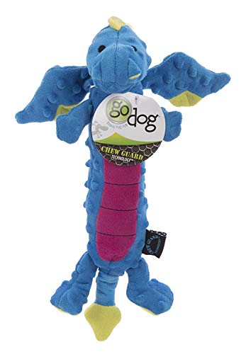Moonmoon goDog Bubble Plush Skinny Dragons Squeaky Plush Dog Toy, Chew Guard Technology - Blue, Large von goDog