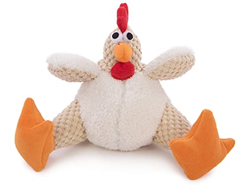 goDog Checkers Fat Rooster Squeaky Plush Dog Toy, Chew Guard Technology - White, Small von goDog