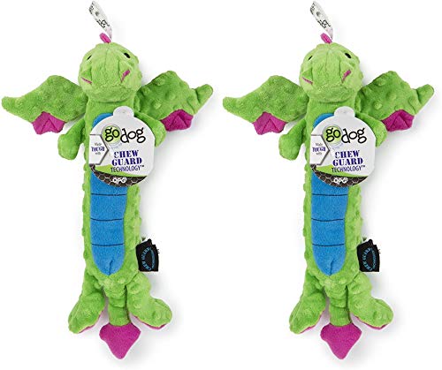 goDog Dragons Skinny Hundespielzeug, groß, grün, mit Kauschutz-Technologie, 2 Stück von goDog
