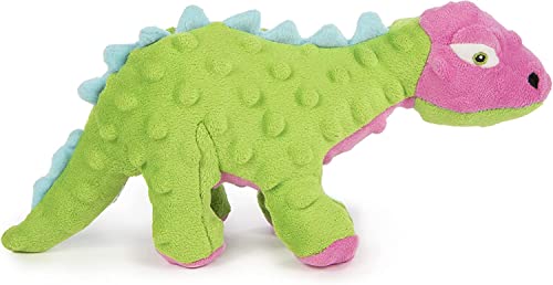 goDog Hundespielzeug Dinosaurier mit Kauschutz Technologie, Plüsch, quietschend, klein, grün und pink (77786) von goDog