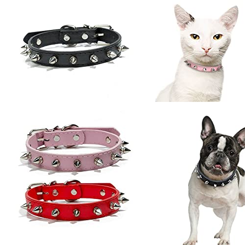 3 Stück Nieten-Hundehalsbänder aus Leder, verstellbare PU-Nieten, Haustier-Hundehalsband für kleine, mittelgroße und große Hunde, Hundehalsband, Haustier-Halsband (M) von gofidin