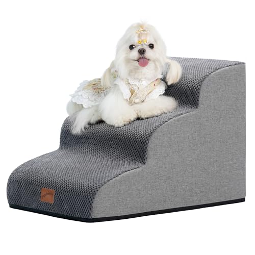 GogoBunny Rampe Hundetreppe für Couch, Sofa und Stuhl, 39,9 cm H, 3-stufige Haustiertreppe für kleine Hunde und Katzen, rutschfeste wasserdichte Stoffabdeckung, stabile und ausgewogene Innentreppe von gogobunny