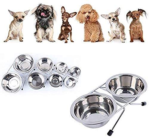 gongxi Double Dog Cat Bowl Ständer Feeder Raised Pet Food Dish Fütterungsschüssel Edelstahl-Aufbewahrungsschüssel Für Cat Pet Kitten Puppy Cage von qwert