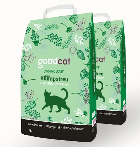 Goodcat Organic Love Kompostierbare Klatzenstreu 2x8 Liter – Klumpstreu aus 100 Prozent Pflanzenfasern, Biologisch abbaubar von goodcat