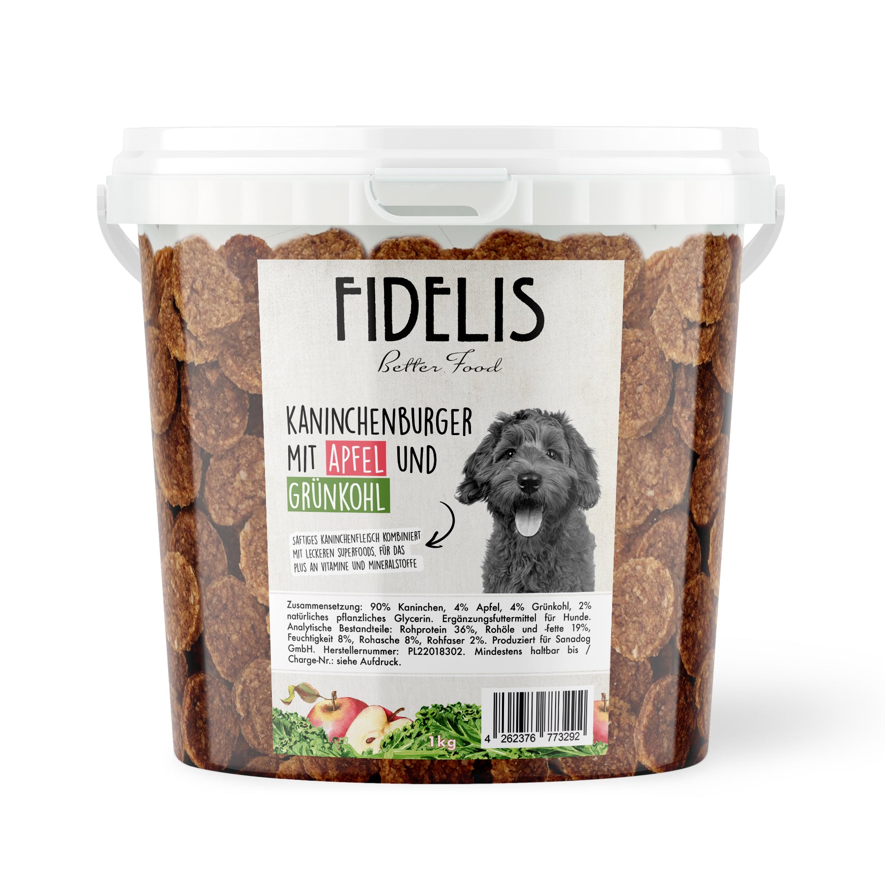 Kaninchenburger mit Apfel und Grünkohl (1kg-Eimer) von goodmoodpetfood