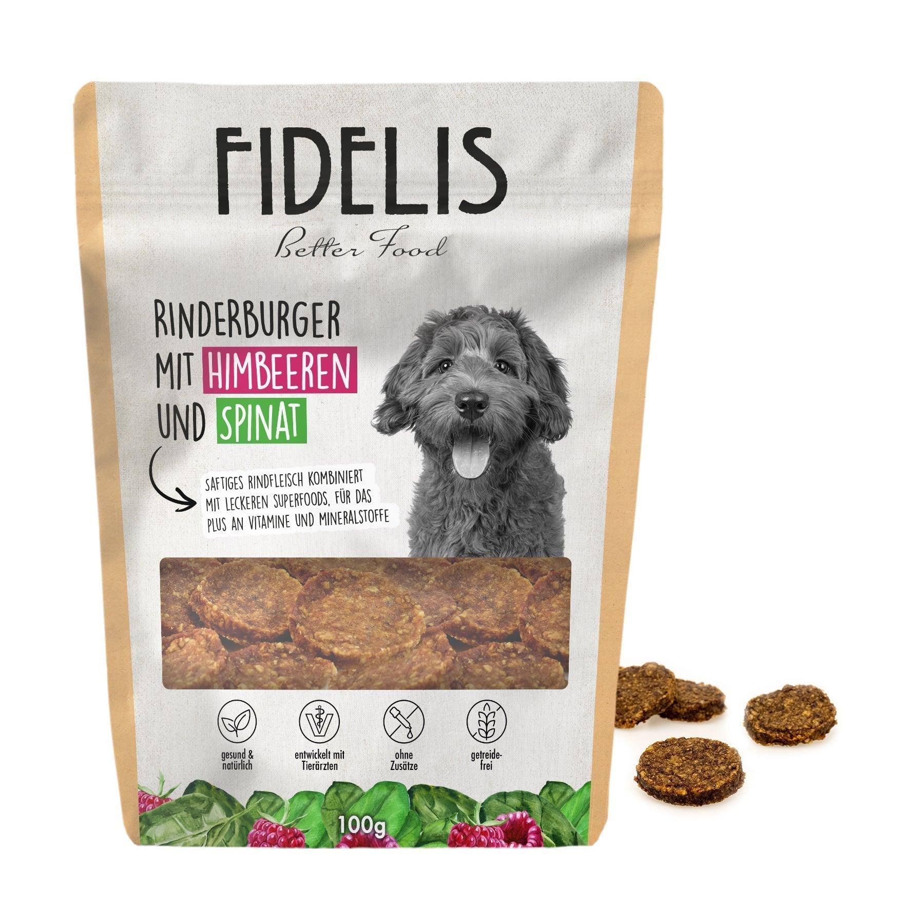 Rinderburger mit Himbeeeren und Spinat (100g) von goodmoodpetfood