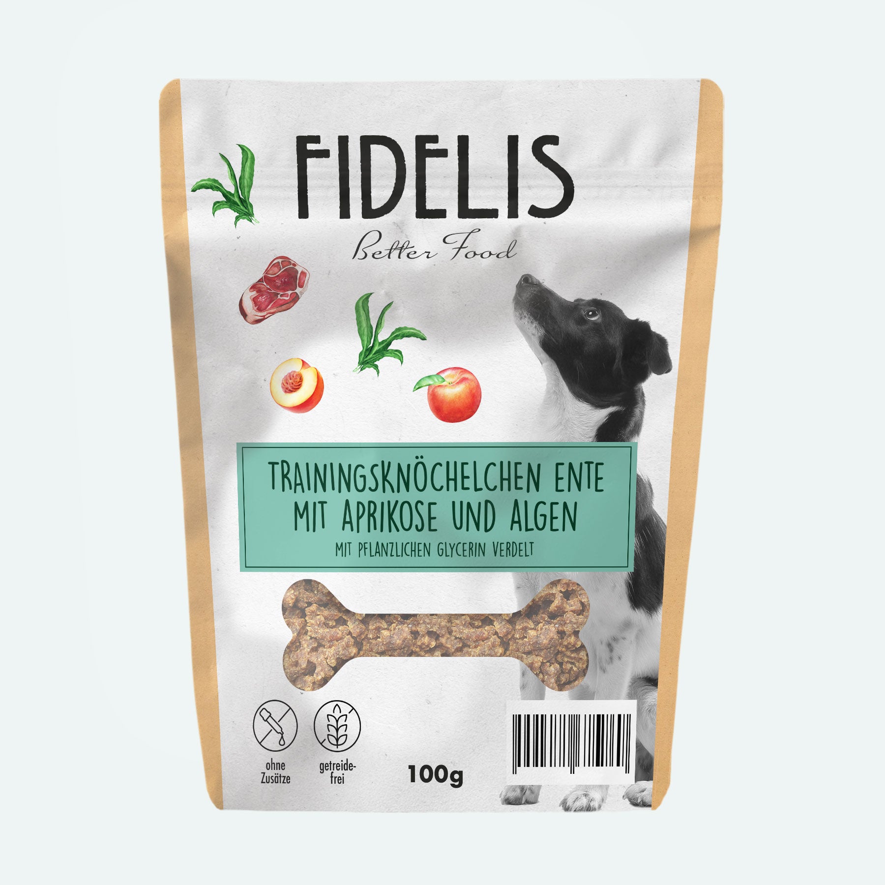 Trainingsknöchelchen Ente mit Alge und Aprikose (100g) von goodmoodpetfood