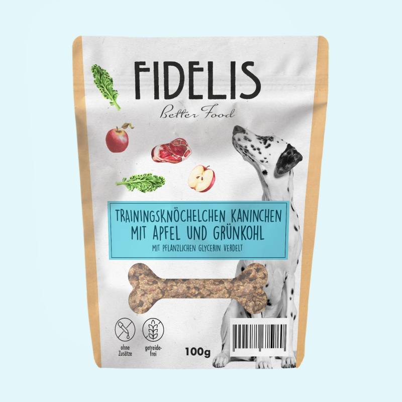 Trainingsknöchelchen Kaninchen mit Apfel und Grünkohl (100g) von goodmoodpetfood