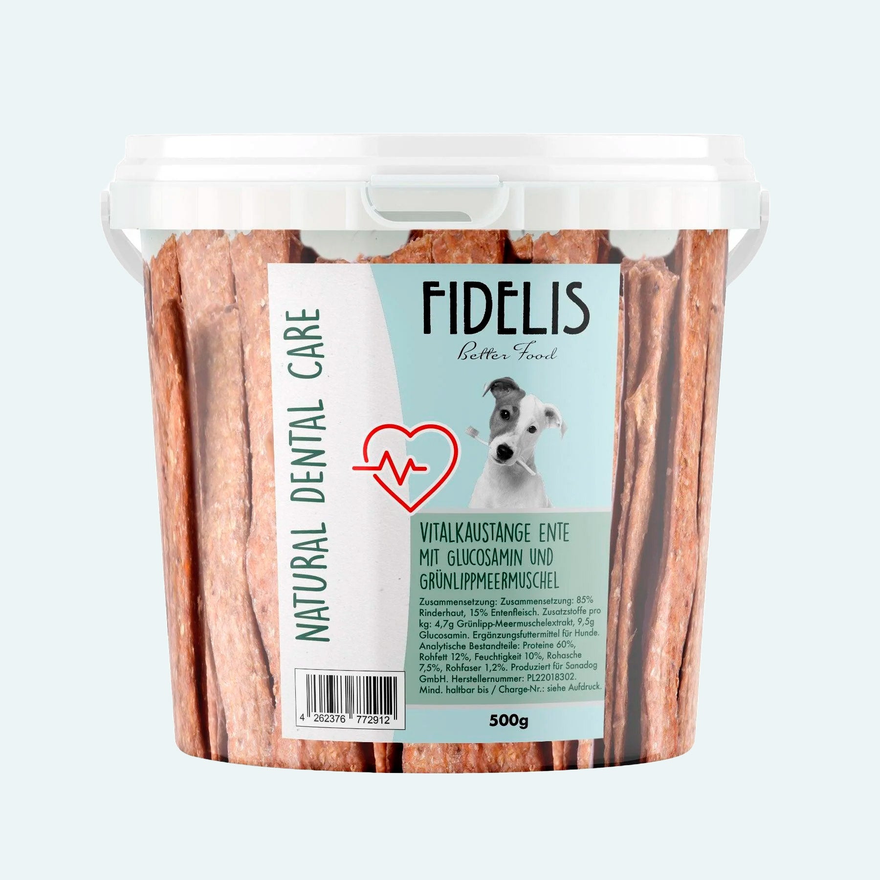 Vitalkaustange Ente mit Glucosamin und Grünlippmeermuschelextrakt (500g-Eimer) von goodmoodpetfood