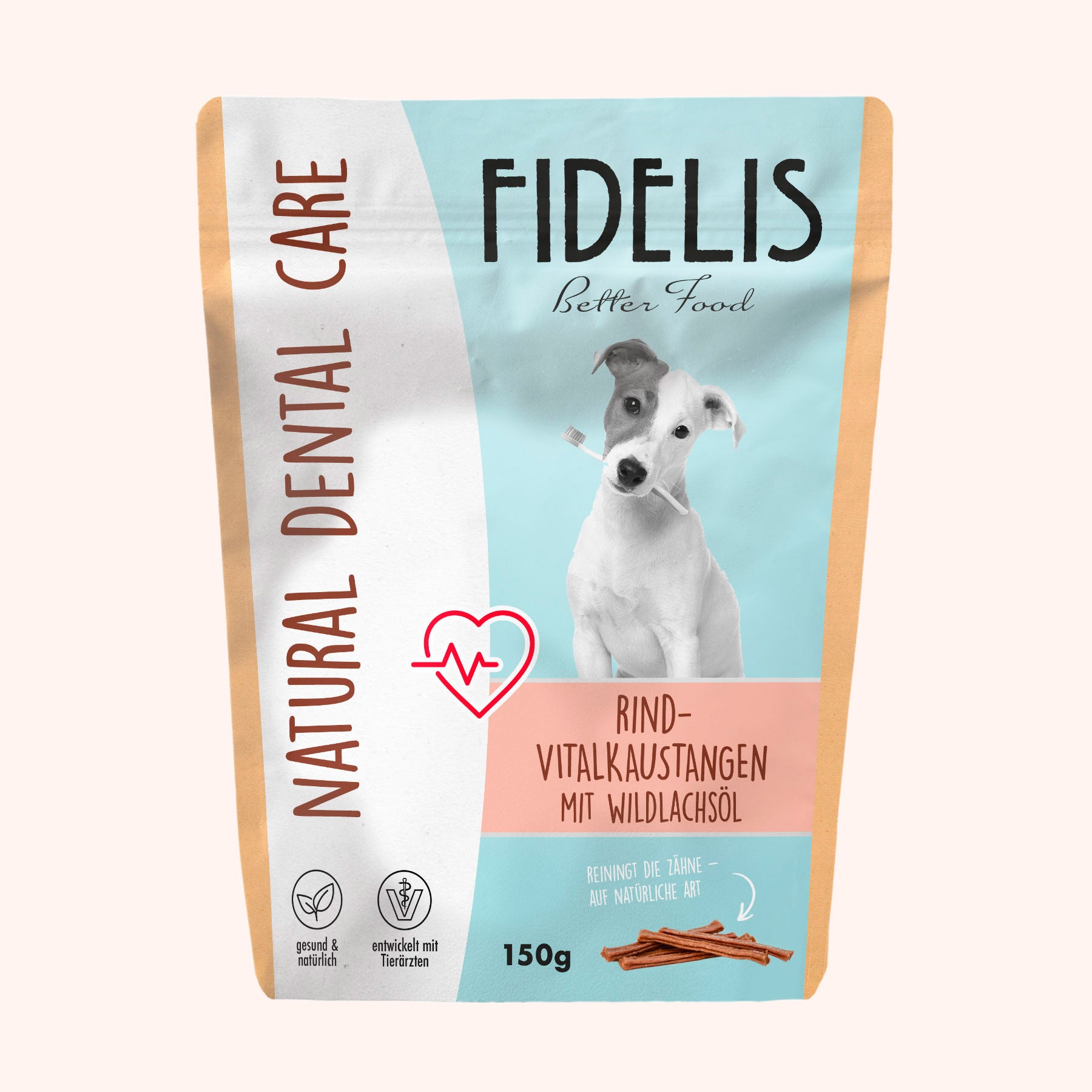 Vitalkaustange Rind mit Wildlachsöl (150g) von goodmoodpetfood