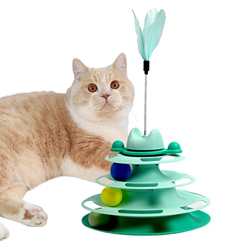 gormyel Cat Teaser Ball Spielzeug - Interaktiver Ballturm für Katzen mit abnehmbaren Bällen und Federn - Circle Track DIY Fun Toy für Kätzchen geistige körperliche Bewegung von gormyel