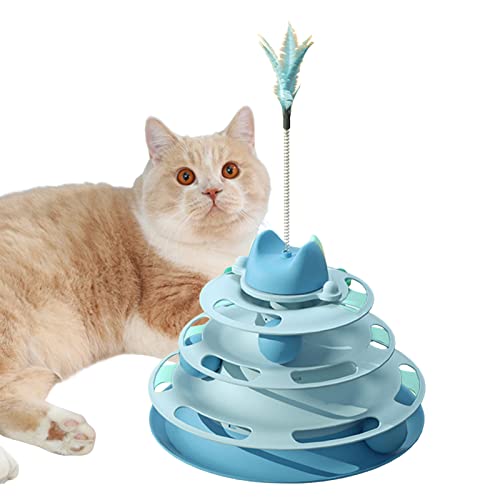 gormyel Katzen-Plattenspieler-Spielzeug - Interaktiver Ballturm für Katzen mit abnehmbaren Bällen und Federn | Lustige Kreisbahn mit beweglichen Kugeln von gormyel
