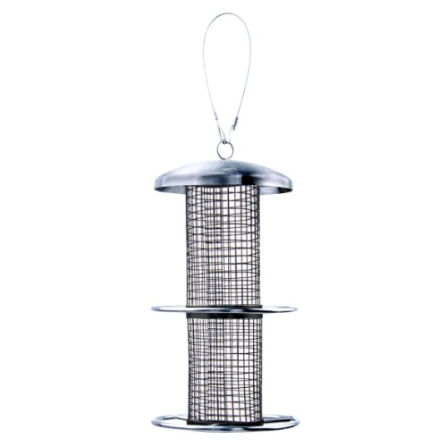 Xclou Vogelfutterstation in Silber, runder Vogelfutterspender aus robustem Metall, Spiralkorb zum Hängen, Futterstation mit Gitter von Greemotion