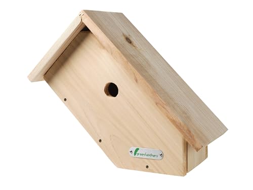 Deluxe-Vogelhaus aus Lärchenholz, wasserdicht und belüftet, 32 mm Loch, ideal für eine Vielzahl von Vögeln, Nistkastenhaus, einfache Installation von greenfeathers