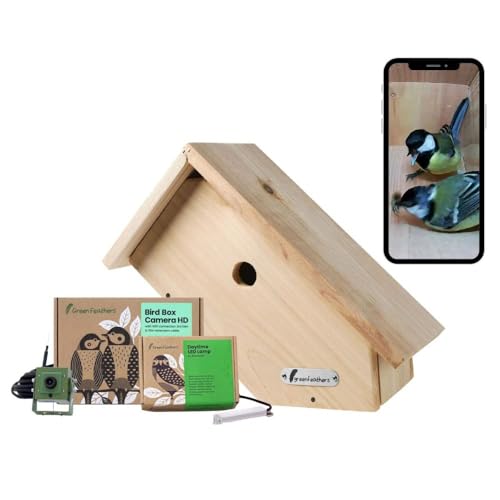 Green Feathers HD 1080p WiFi Wildlife Kamera & Side View Birdbox - Deluxe Bundle - Garten Wildlife Kamera & Habitat Kit, perfekt zum Betrachten von Vögeln zu Hause auf Ihrem Handy, Tablet und TV von greenfeathers