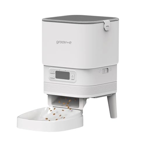 Groov-e Pet-Tech Automatischer Futterspender für Haustiere – Trockenfutterspender für Katzen und kleine Hunde, 4 l Fassungsvermögen, bis zu 6 Mahlzeiten am Tag, luftdichter Deckel, LED-Display von groov e