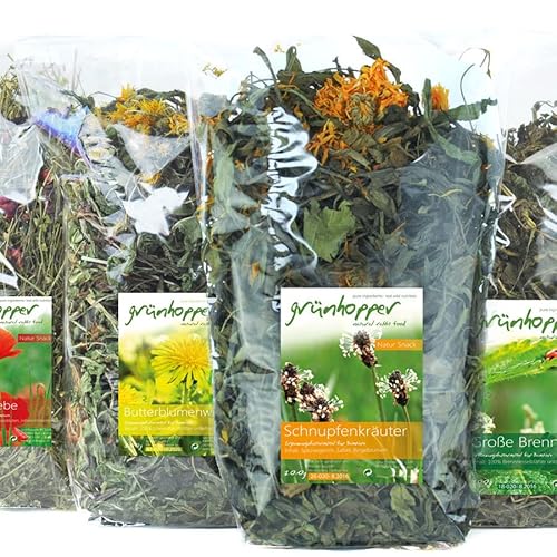 grünhopper Wildkräuter Sparpaket Kaninchensnack -Kräuter 4er Pack -470g von grünhopper