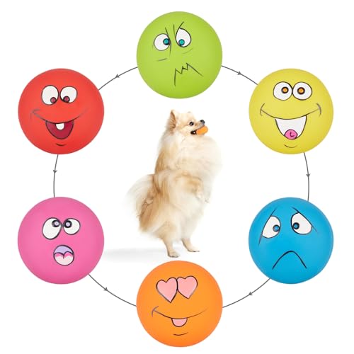 gulucute Lustiges Emoticons Hundespielzeug mit Quietschspielzeug, Kauspielzeug, langlebig, Latex, Gummi, weich, interaktiv, Apportierspiel, Hundebälle für Welpen, kleine Haustiere, Hunde, 6 Stück von gulucute