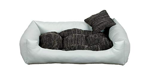gutekissen Hundebett aus Ökoleder Hundebett Hundesofa Hundeliege Hundekissen Kunstleder Hundeschlafplatz - Langlebige Materialien und hohe Qualität EKO (L - 90x75, Weiß) von gutekissen