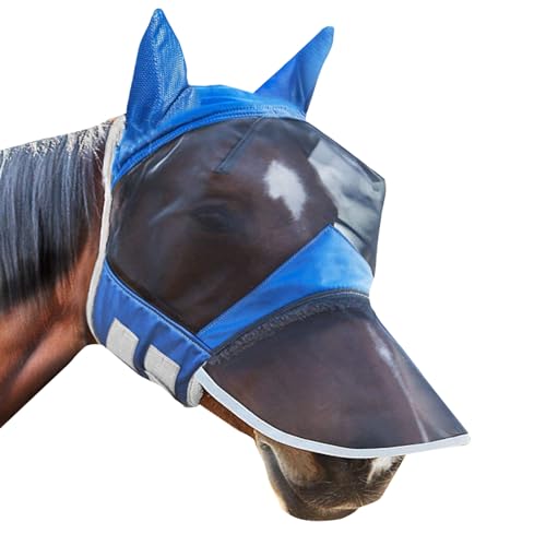 Pferde Fliegenmaske, Pferde Fliegenmaske Lange Nase, Fliegenmaske Fly Professional, Leuchtendes Pferde Fliegenmaske Lange Nase, Netzstoff, mit Ohren, Mesh-Maske, UV-Schutz für Pferd, Dunkelblau (S) von gvivej
