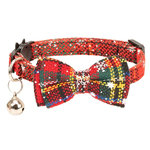 Gyapet Katzenhalsband, Weihnachten, mit Fliege, Sicherheitsschnalle, für Kätzchen, Welpen, 17,8–27,9 cm, gepunktet, bunt, verstellbar, Rot von gyapet
