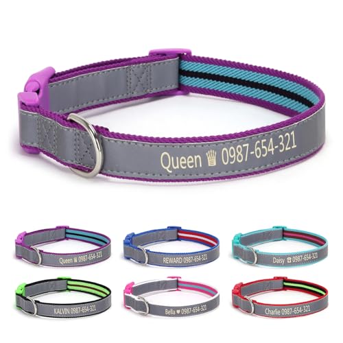 Reflektierendes Hundehalsband aus Baumwolle, mit Namen und Telefonnummer, universelles Anti-Rutsch-Polyester-Baumwollhalsband für große, mittelgroße und kleine Hunde Reflektierendes Hundehalsband aus Baumwolle, mit Namen und Telefonnummer, universelles Anti-Rutsch-Polyester-Baumwollhalsband für große, mittelgroße und kleine Hunde von hadefa