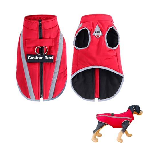 Warme Hundejacke, Wintermantel, individuelle warme Hundejacke, Weste, Wintermantel, reflektierend, wasserdicht, winddicht, warme Haustierkleidung mit Namen und Telefonnummer, Fleece-Hundejacke von hadefa