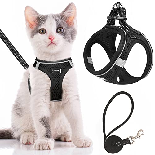 Katzengeschirr und Leine, ausbruchsicher, verstellbar, weiches Netzgewebe, für Spaziergänge, reflektierende Haustierweste für Katzen von haheita