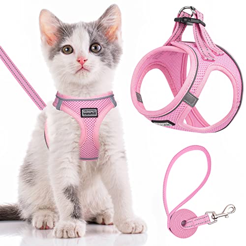 Katzengeschirr und Leine, ausbruchsicher, verstellbar, weiches Netzgewebe, für Spaziergänge, reflektierende Haustierweste für Katzen von haheita