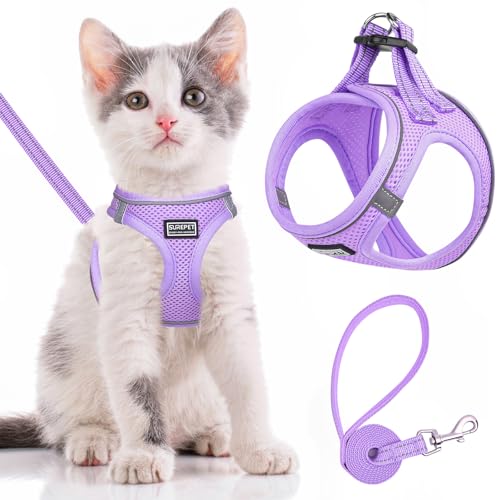 Katzengeschirr und Leine, ausbruchsicher, verstellbar, weiches Netzgewebe, Kätzchen-Westengeschirr zum Spazierengehen, reflektierend, Haustiergeschirr für Katzen, kleine Hunde, Welpen, lila, XXS Katzengeschirr und Leine, ausbruchsicher, verstellbar, weiches Netzgewebe, Kätzchen-Westengeschirr zum Spazierengehen, reflektierend, Haustiergeschirr für Katzen, kleine Hunde, Welpen, lila, XXS von haheita