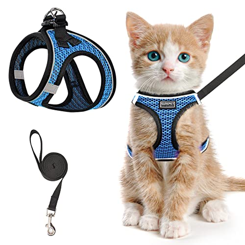 Katzengeschirr und Leine, Set zum Spazierengehen, ausbruchsicher, verstellbares Kätzchen-Westengeschirr, reflektierend, weiches Netzgewebe, Welpenweste für draußen, bequeme Passform, einfach zu Katzengeschirr und Leine, Set zum Spazierengehen, ausbruchsicher, verstellbares Kätzchen-Westengeschirr, reflektierend, weiches Netzgewebe, Welpenweste für draußen, bequeme Passform, einfach zu von haheita