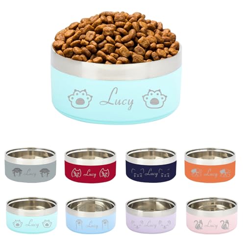 Personalisierter Haustiernapf mit Graviertem Namen, Edelstahl-Doppelschüssel für Katzen und Hunde, rutschfeste Basis, Perfekt als Besonderes Haustiergeschenk (Mintgrün) von half-acre square pond