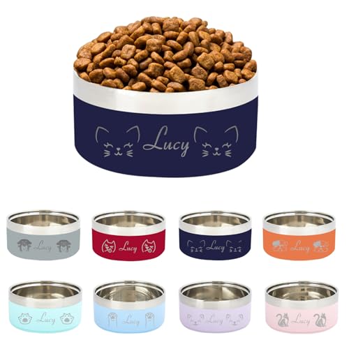 Personalisierter Haustiernapf mit Laser-Graviertem Namen, Edelstahl-Schüssel für Hunde und Katzen, rutschfeste Basis, Geeignet für Wasser und Futter, Langlebig und Leicht zu Reinigen (Dunkelblau) von half-acre square pond