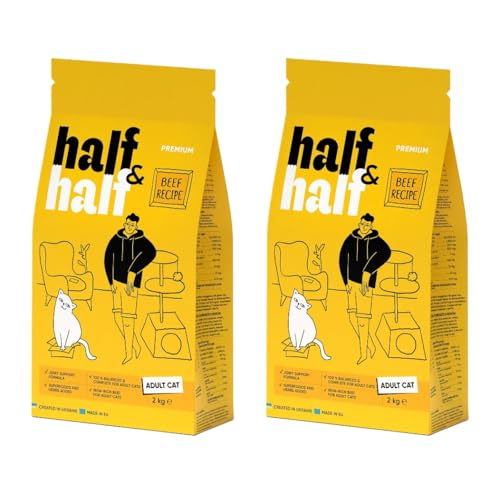 Half&Half - Katzenfutter Trocken - Trockenfutter für Katzen - für Erwachsene Katze - Rindfleisch - mit getrocknetem frischem Fleisch, mit VIT. A, D3, E - 2er-Pack (2x2 kg) von SAVORY to excite
