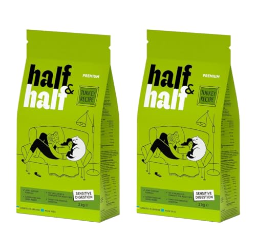Half&Half - Katzenfutter Trocken - Trockenfutter für Katzen - für Erwachsene Katze empfindlich - Türkei - mit getrocknetem frischem Fleisch, mit VIT. A, D3, E - 2er-Pack (2x2 kg) von SAVORY to excite